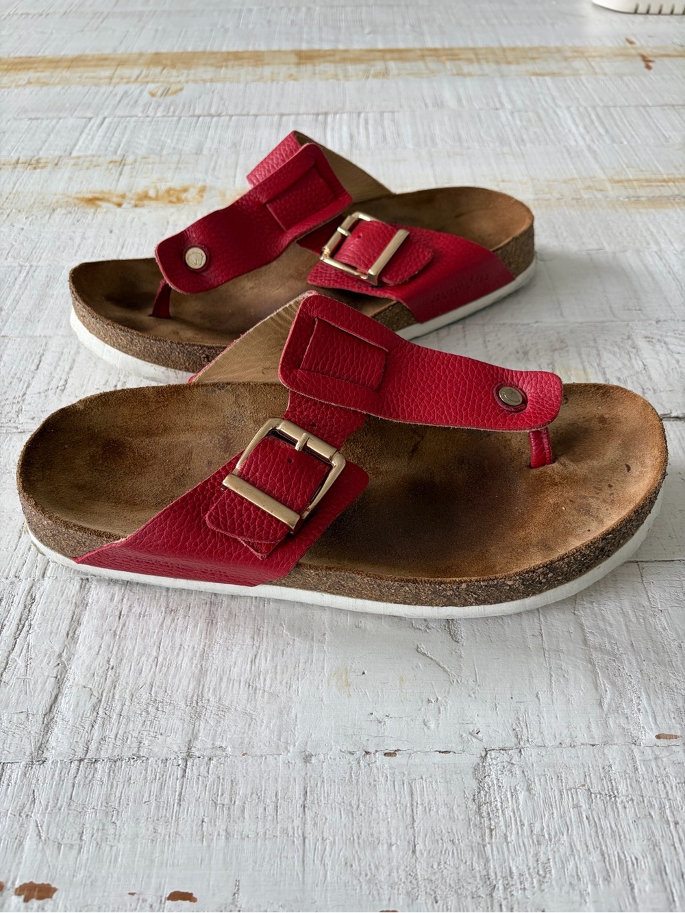 Haflinger Cora Sandals EU size 42 US size 11 Red Leather Toe Post Footbed